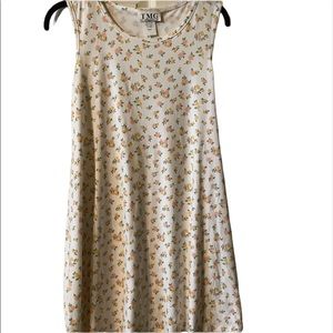 White Floral Sleeveless Swing Scoop Neck Dress, S